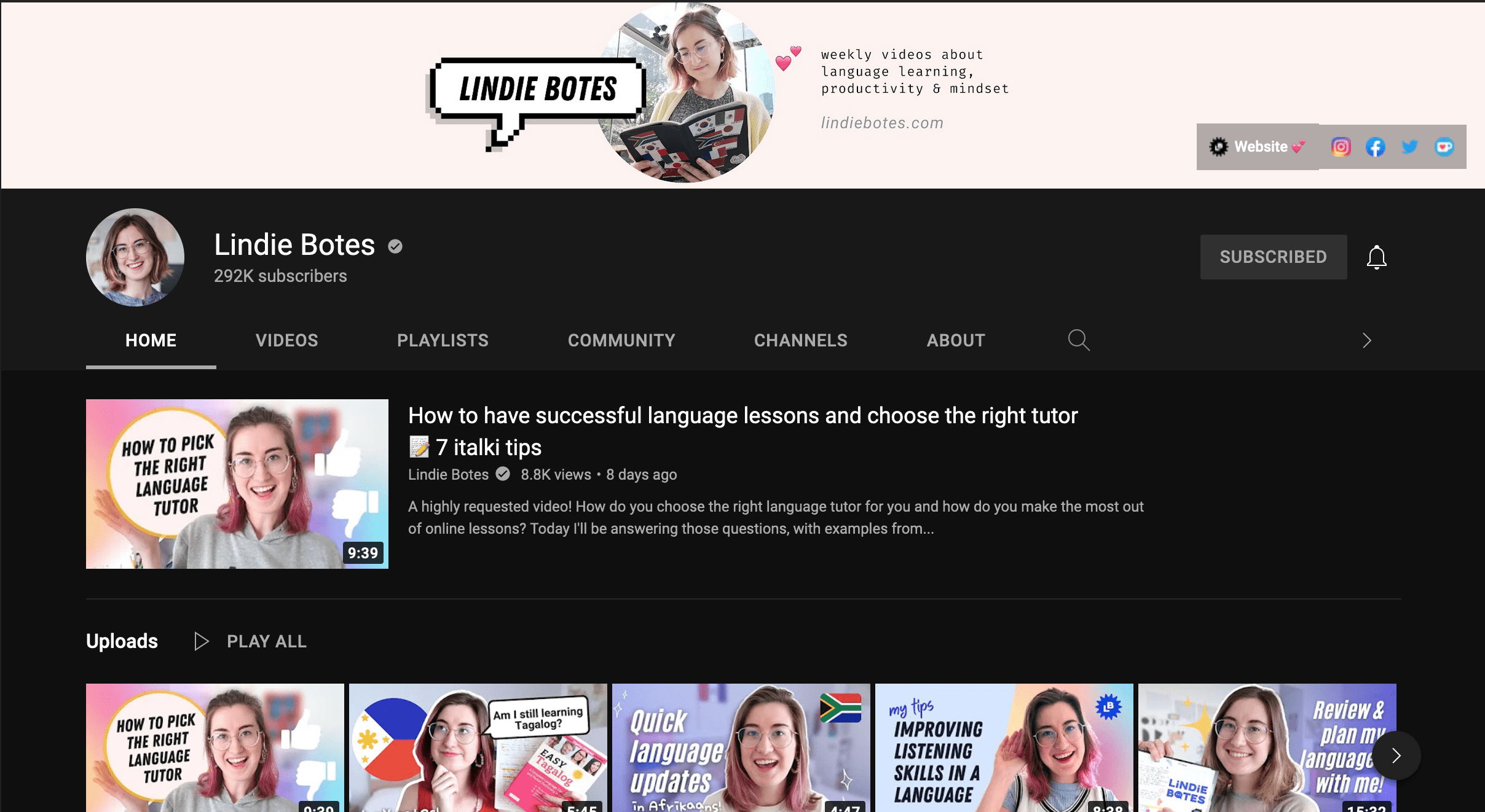Language YouTube channel Lindie Botes