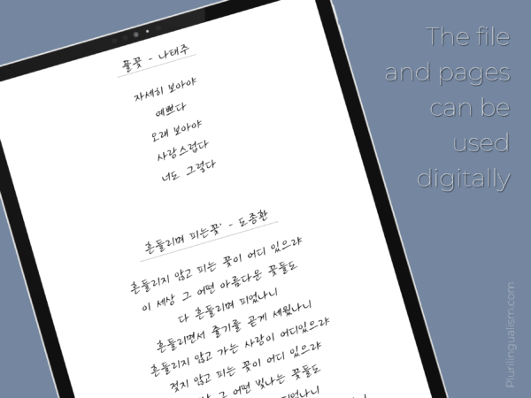 Korean alphabet study pack - Hangul. Plurilingualism