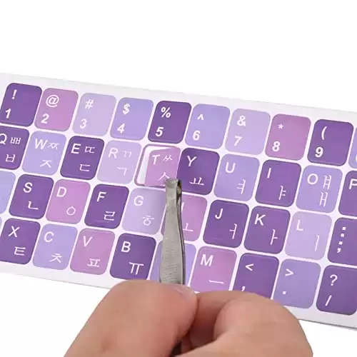 Korean-English Keyboard Sticker on Purple Background with White Letterin