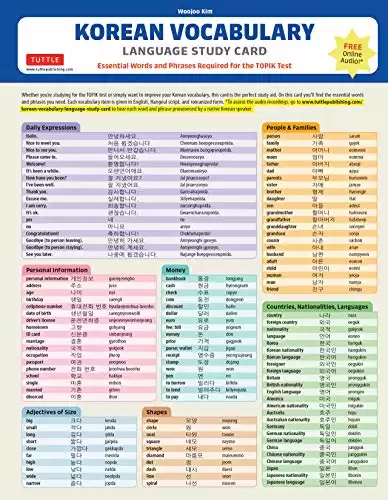 Korean Vocabulary Language Study Card: Essential Words and Phrases Required for the TOPIK Test (w/Online Audio)